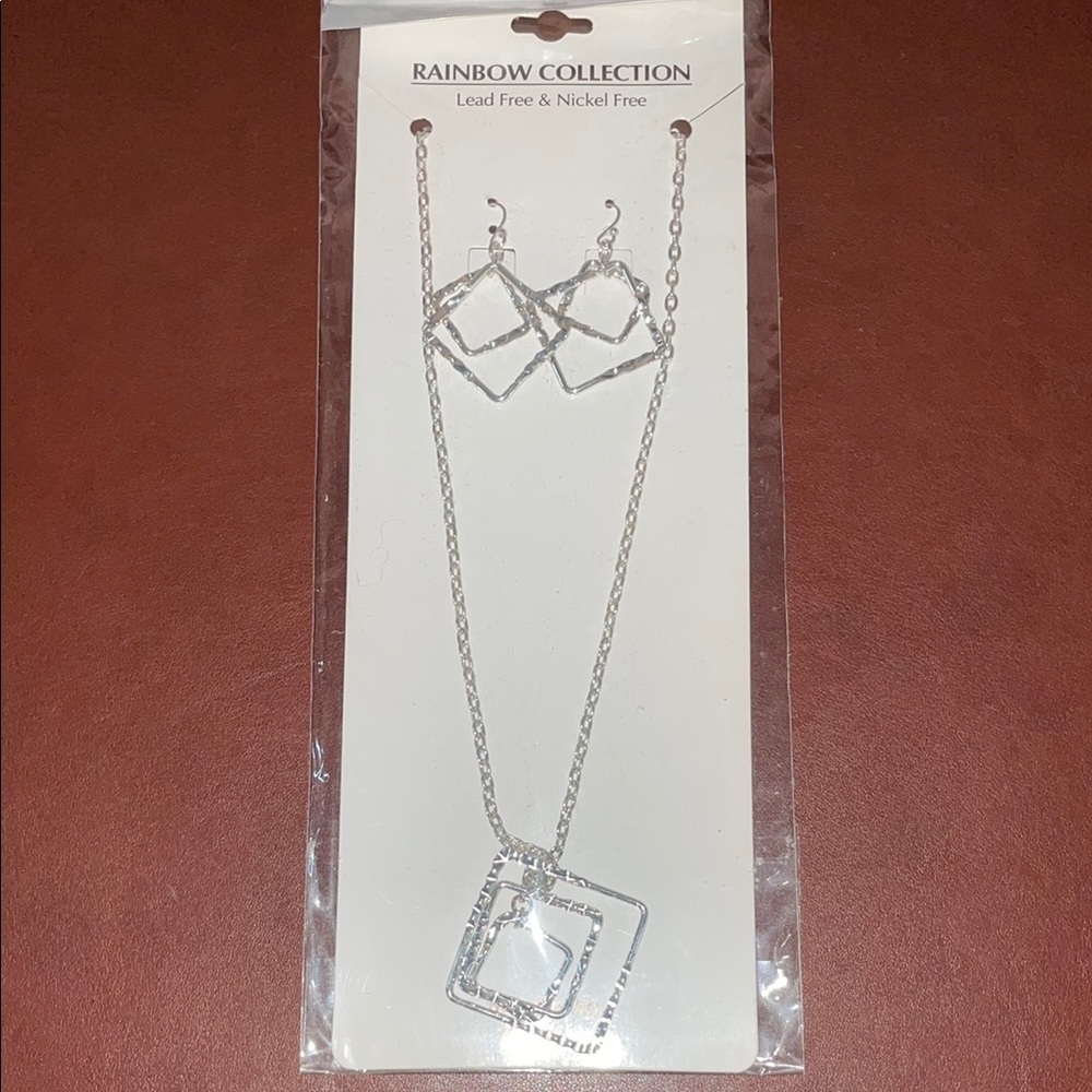 Silver Geometric Necklace & Earring Set